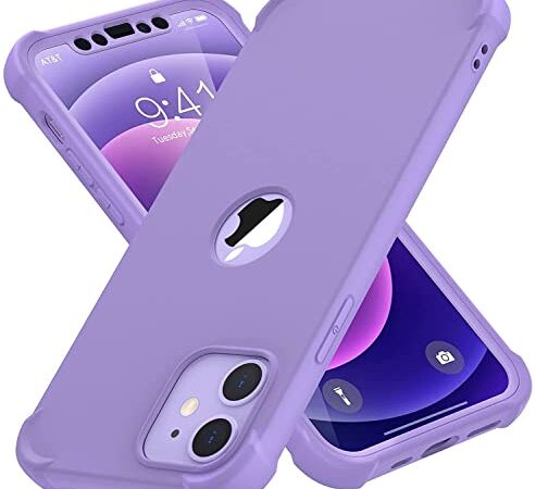 ORETECH Funda para iPhone 12 12 Pro con[2x Protector de Pantalla] 360 Grados Absorción de Golpes Carcasa Silicona Premium y Hard PC Caso Protección Funda Protectora Case para iPhone 12/12 Pro, Púrpura