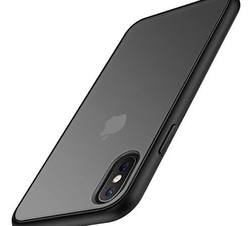 TENDLIN Funda Compatible con iPhone XS MAX, Carcasa Protectora Anti Choques con Duro Translúcida Mate Panel Posterior y Marco de Silicona Suave Cómoda Case - Negro Mate