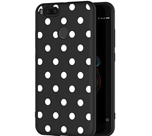 ZhuoFan Funda para Xiaomi Mi A1 Cárcasa Silicona Ultrafina Negra con Dibujos Diseño Suave TPU Gel Antigolpes de Protector Piel Case Cover Bumper Fundas para Xiao Mi MiA1, Lunares Blanc