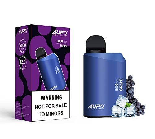 AUPO Desechable Vape 5000 Puffs Bar, 6 sabores afrutados, cigarrillo electrónico en kit de inicio líquido de 12 ml - Sin nicotina - Sin tabaco (Uva)