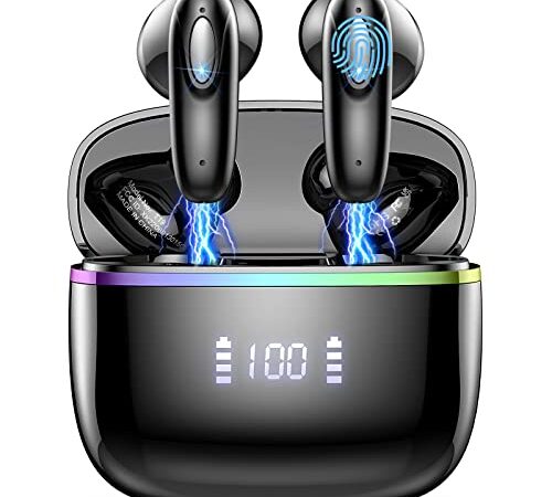 Auriculares Inalambricos, Auriculares Bluetooth 5.3 In Ear con 4 HD Mic, Pantalla LED Doble Cascos Inalambricos HiFi Estéreo, In-Ear Auriculares Deportivos IP7 Impermeable, 40H de Reproducción, USB-C