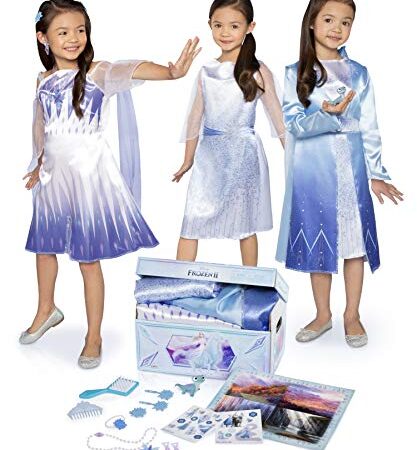 Disney Frozen – Baúl de los Disfraces Clásicos de Elsa y Accesorios de la Película – El Baúl Incluye 17 Piezas de Vestimenta - Juguete para Niñas 3 Años +