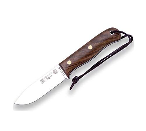 Joker Cuchillo de caza BS9 Campero CN112-P, mango de madera de Nogal, hoja de 10,5 cm, funda piel, con pedernal, Herramienta de pesca, caza, camping y senderismo