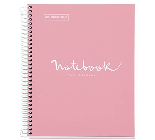 Miquelrius - Cuaderno Notebook Emotions, 1 Franja de Color, A5, 80 Hojas con Rayado Punteado (Dots), Papel 90 g, 2 Taladros, Cubierta de Cartón Duro, color Rosa