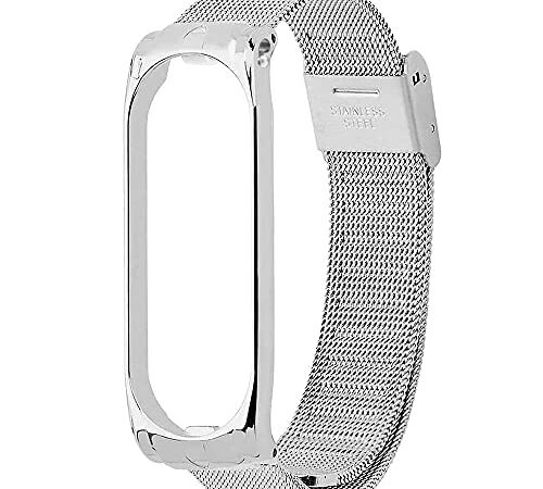 OcioDual Correa Metálica Compatible con Xiaomi Mi Smart Band 3 4 Plata Pulsera de Recambio Repuesto Acero Inoxidable Brazalete