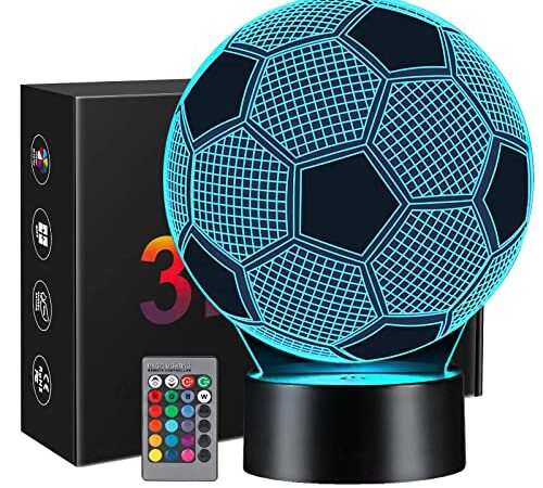 Regalo de Fútbol para Niños, Linkax Luz de Noche 3d LED Lámpara con Control Remoto, Ideas Regalos para Navidad, Cumpleaños, Comunión para Niños Futbolistas, Niñas