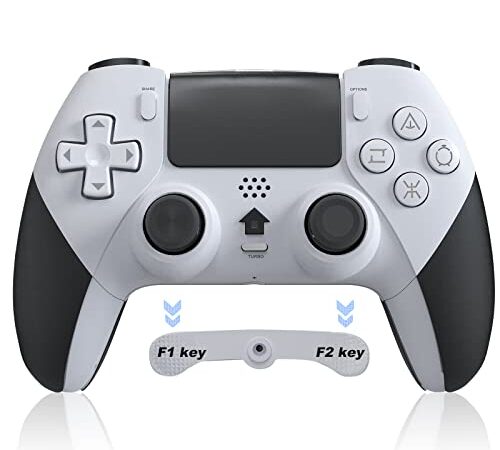 Tefelan Mando para PS4, Bluetooth Game Mando Inalámbrico Joystick para PS4/Slim/Pro/PC Gamepad con Turbo, Programable Botón, Dual Vibración, 6 Axis Gyro Sensor, Touch Panel, Audio Jack Speaker-Blanco