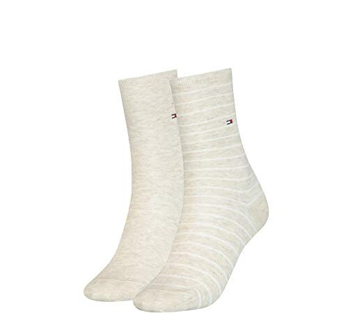 Tommy Hilfiger Small Stripe Women's Socks (2 Pack) Calcetines, Melange Beige Claro, 35/38 (Pack de 2) Unisex Niños