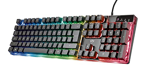 Trust Gaming GXT 835 Azor Teclado Retroiluminado, Disposición QWERTY Español, LED Iluminación, Teclado Alámbrico Gaming para Windows, Mac, PC, Ordenador, Portátil - Negro