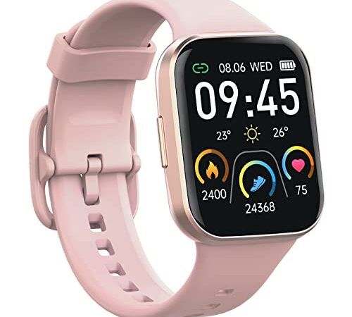 2022 Reloj Inteligente Mujer, 1.69” Smartwatch Impermeable IP68 Reloj Deportivo con 25 Modos Deporte Pulsómetro Monitor de Sueño Calculadora Calorías Podómetro, Pulsera Actividad para Android iOS Rosa