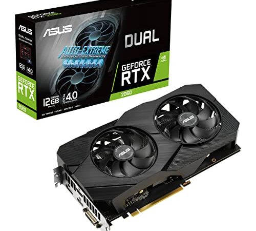 ASUS Dual GeForce RTX 2060 EVO - Tarjeta Gráfica (PCIe 3.0, 12GB GDDR6, HDMI, DisplayPort, DVI-D, Ventilador Axial-Tech, Tecnología 0db, Auto-Extreme)