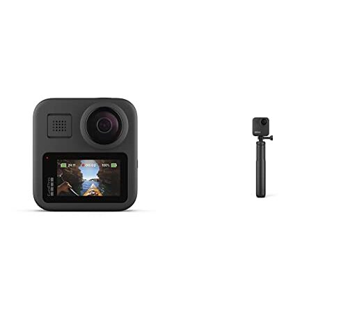 GoPro MAX, Cámara de Acción Digital a Prueba de Agua 360 con Estabilización Irrompible, Pantalla Táctil y Control de Voz, Bluetooth USB Wireless, Quik, Black + MAX Grip + Tripod Black