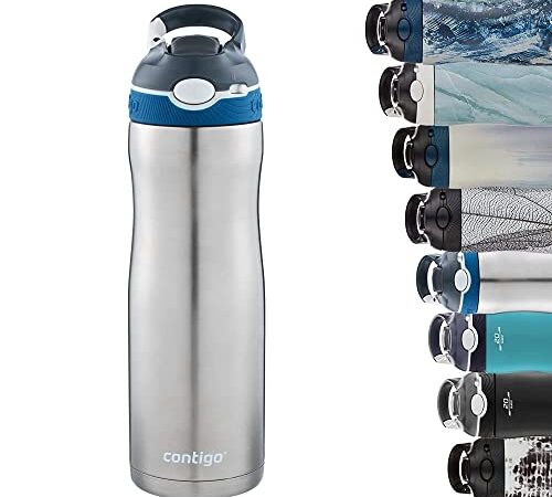 Contigo Ashland Chill botella de acero inoxidable con pajilla, 100 % hermética, frío durante 24 horas, con aislamiento, botella térmica para deportes, ciclismo, senderismo, 590 ml