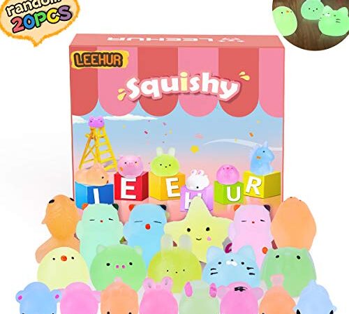 Mini Squishy Fluorescentes Kawaii Squishys Lindos Juguete Suave de Alivio de Estrés, Juguete Pegajoso de Silicona Animales para Niños y Adultos, Sin tóxico, 20 Pcs (Patrón de Animales al Azar)