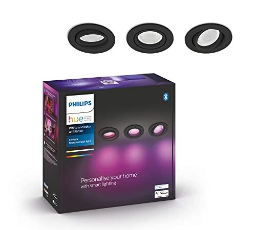 Philips Hue Lámpara, Hue Centura, Foco Empotrable LED Inteligente, Luz Blanca, Compatible con Alexa y Google Home, Color Negro, 3 Unidad (Paquete de 1), 3