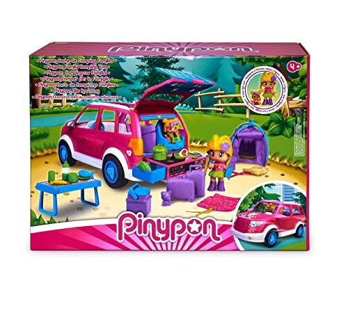 Pinypon - Coche Camping, Autocaravana de Juguete, vehículo Familiar de Verano para Acampar, con una minimuñeca y un bebé y Muchos Accesorios, para niñas y niños a Partir de 4 años, Famosa (700017015)