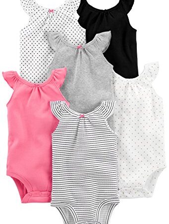 Simple Joys by Carter's Trajecito sin Mangas Bebé Niña, Pack de 6, Negro/Blanco/Rosa, Rayas/Lunares, 0-3 Meses