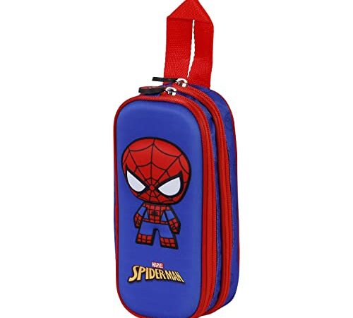 Spiderman Bobblehead-Estuche Portatodo 3D Doble, Azul