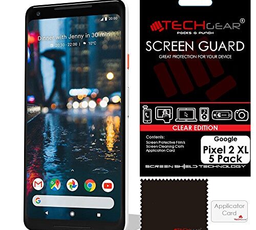 [unidades 5] Techgear® Google Pixel 2 XL Claro cubre Protector de pantalla LCD con gamuza limpiadora y tarjeta de aplicación (Pixel 2 XL 6.0 ")