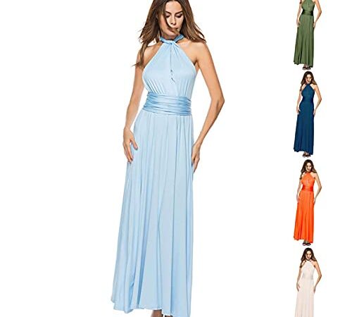 YTZL Vestido de cóctel para mujer, elegante vestido de noche, sin volantes, de un solo color, elegante, vestido de fiesta, largo, sin mangas, ceñido, con hombros descubiertos, vestido de cóctel, azul