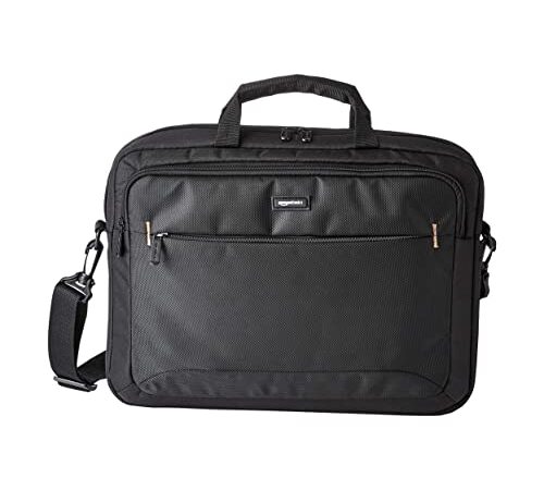 Amazon Basics - Maletín compacto para portátil con correa para el hombro y bolsillos para accesorios (15,6 pulgadas, 40 cm), negro, 1 unidad