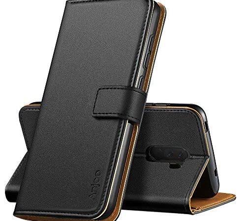 Anjoo Funda Compatible con Xiaomi Pocophone F1,Carcasa Pocophone F1 de Cuero Suave de la PU con Tapa Protectora de la Caso Trasera Compatible con Pocophone F1 [Función de Soporte],Negro