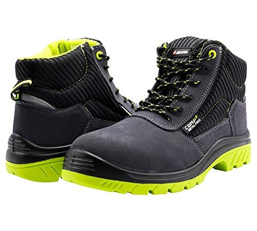 Bellota 7230942S1P - Bota de Seguridad de Hombre y Mujer de Piel Serraje Transpirable, Ligera y Resistente a Golpes y Rozaduras, Negro Verde, 42 EU