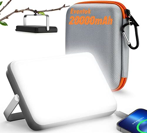 Eventek Lámpara Camping 4000LM, 20000mAh Linterna de Camping Led Recargable, 5 Modos IPX5 Impermeable Luz Camping Más de 144 Horas de Duración de La Batería para Camping, Emergencia, Senderismo, Pesca