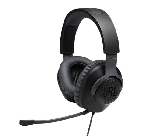 JBL Quantum 100 Auriculares para gamers con sonido QuantumSOUND, micrófono Boom y, diseño ligero y cómodo a la par que llamativo, compatible con múltiples plataformas, en negro