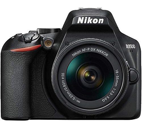 Nikon D3500 - Cámara Réflex, Kit con Objetivo 18/55, 24.2 MP, DX, CMOS, montura F, ISO 100-25600, USB, LCD TFT de 3.2", botón AE-L/AF-L, CPU, Modo Automático, color negro