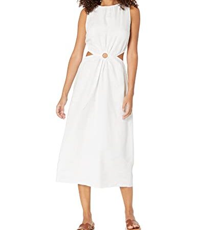 The Drop Vestido Sade Midi Cut Out de Lino con Detalle de Anilla para Mujer, Blanco, XXL