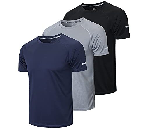 ZENGVEE 3 Piezas Camiseta Deporte Hombre Camisetas Manga Corta Hombre de Secado Rápido para Gimnasio Running Fitness(520-Black Gray Navy-L)