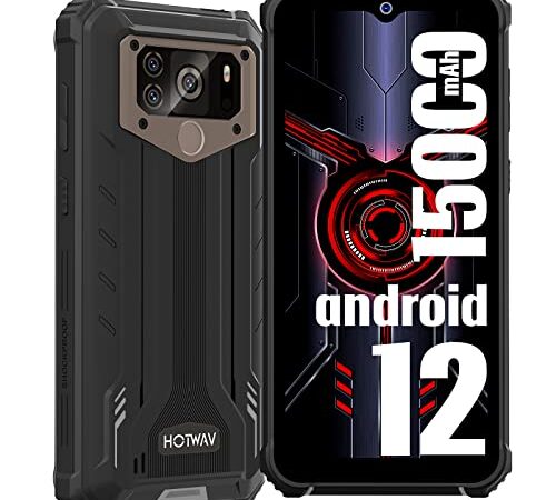 HOTWAV W10 Pro (2022) Teléfono Móvil Resistente 15000mAh, 6.53”HD+ Android 12 Telefono Movil Libres, Octa-Core 6GB+64GB(TF 512GB) Cámara 20MP+5MP Movil Irrompible Antigolpe - Face ID/OTG/GPS/NFC/IP68