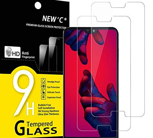 NEW'C 2 Piezas, Protector Pantalla para Huawei P20 Pro, Cristal templado Antiarañazos, Antihuellas, Sin Burbujas, Dureza 9H, 0.33 mm Ultra Transparente, Ultra Resistente